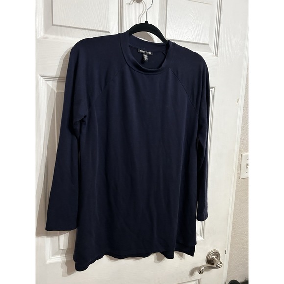 Elieen Fisher Small Navy Blue Long Sleeve Tunic Shirt Top Side Tencel Cozy Soft - Picture 5 of 11